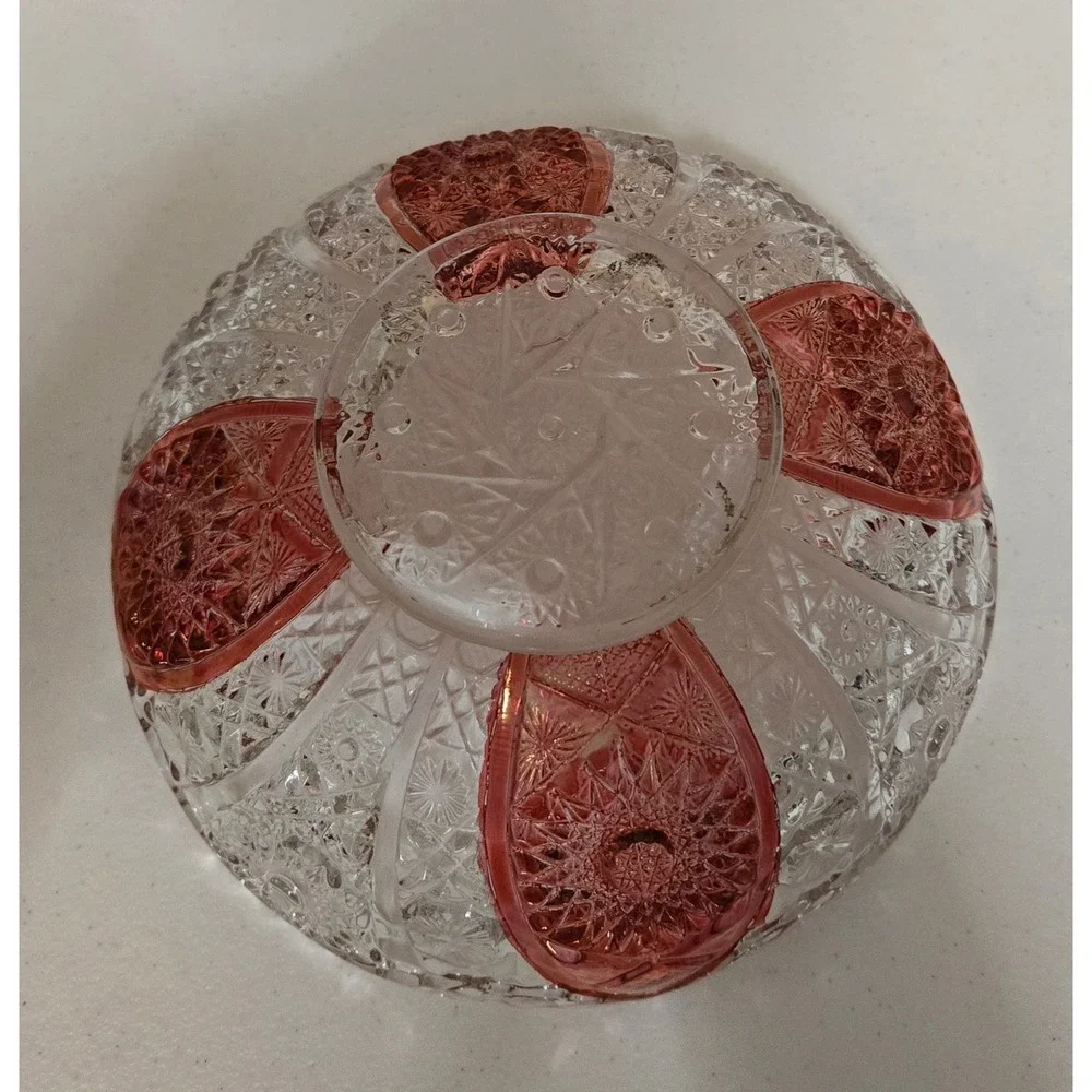Vintage Pink &‎ Clear Pressed Glass Bowl Candy Dish Scalloped Rim